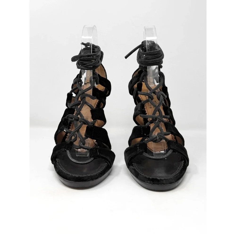 YSL Tom Ford Fall 2002‎ Runway Black Velvet Strappy Heels Sandals 38.5